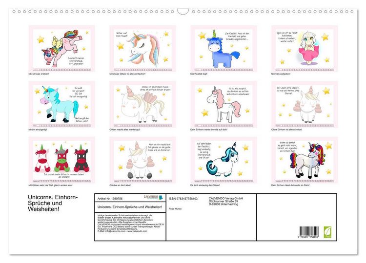 Produktbild: Unicorns. Einhorn-Spr&uuml;che und Weisheiten! (Wandkalender 2026 DIN A2 quer), CALVENDO Monatskalender