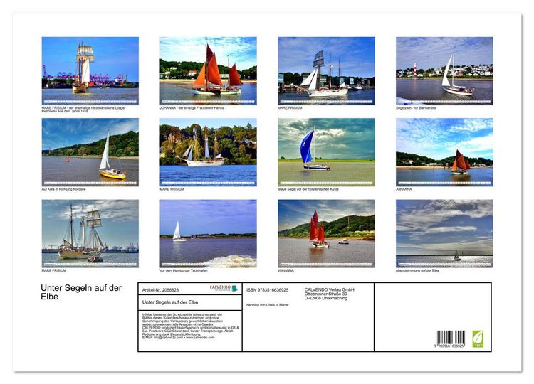 Produktbild: Unter Segeln auf der Elbe (Wandkalender 2026 DIN A2 quer), CALVENDO Monatskalender