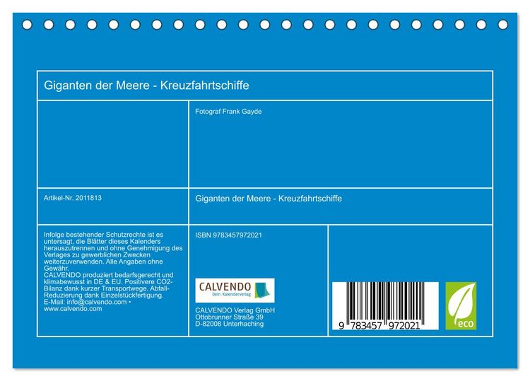 Produktbild: Giganten der Meere - Kreuzfahrtschiffe (Tischkalender 2026 DIN A5 quer), CALVENDO Monatskalender