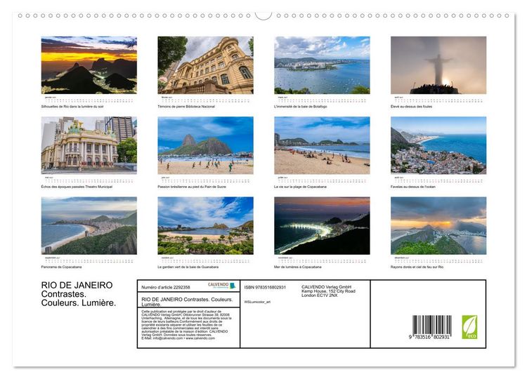 Produktbild: RIO DE JANEIRO Contrastes. Couleurs. Lumi&egrave;re. (Calendrier mural 2027 DIN A2 vertical) calendrier de bureau