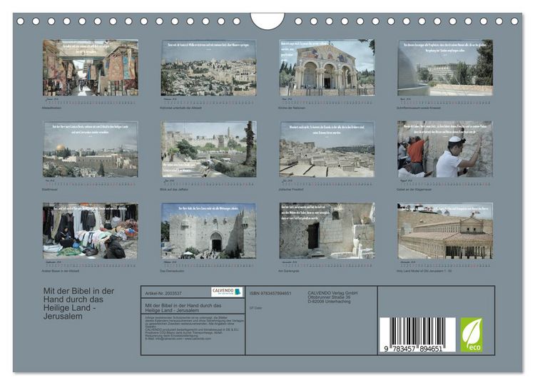 Produktbild: Mit der Bibel in der Hand durch das Heilige Land - Jerusalem (Wandkalender 2026 DIN A4 quer), CALVENDO Monatskalender