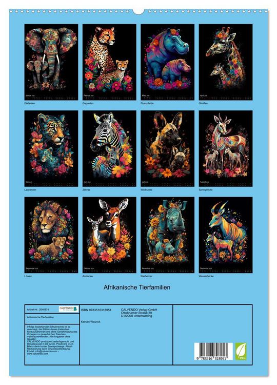 Produktbild: Afrikanische Tierfamilien (hochwertiger Premium Wandkalender 2026 DIN A2 hoch), Kunstdruck in Hochglanz