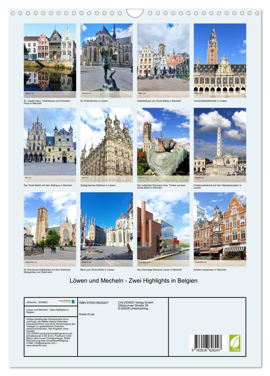 Produktbild: L&ouml;wen und Mecheln - Zwei Highlights in Belgien (Wandkalender 2026 DIN A3 hoch), CALVENDO Monatskalender