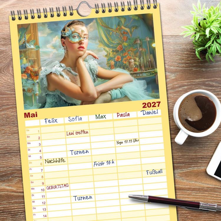 Produktbild: Familienplaner 2027 - Dandy und Retro Vintage - Portraits mit Humor mit 5 Spalten (Wandkalender, 21 x 45 cm) CALVENDO