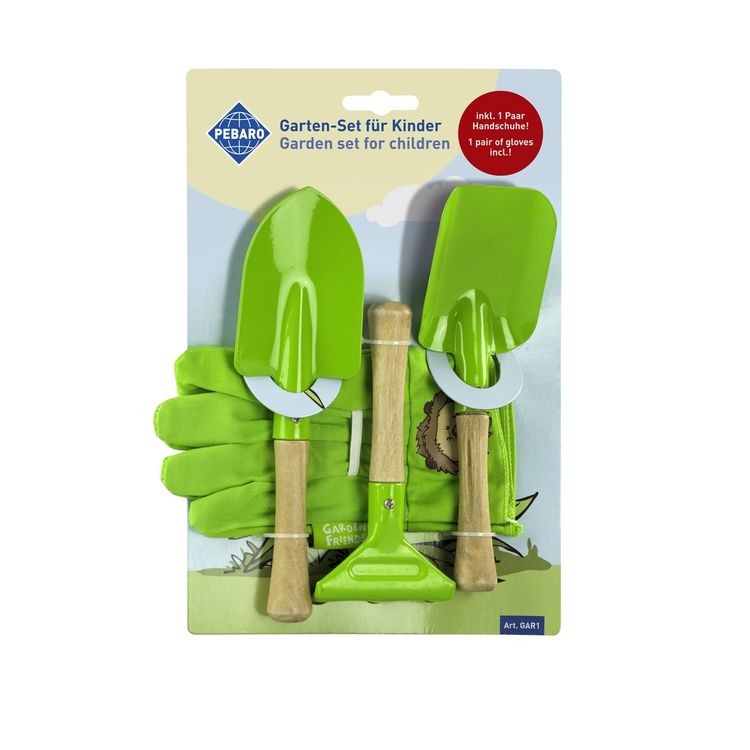 Produktbild: PEBARO GAR1 - Garten-Set f&uuml;r Kinder mit Schaufeln, Harke und Handschuhe, gr&uuml;n