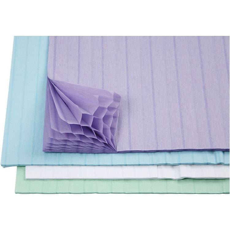 Produktbild: Creativ Company Wabenpapier - Sortiment, Blatt 28x17,8 cm, Hellblau, Gr&uuml;n, Flieder, Wei&szlig;, 4x2 Blatt