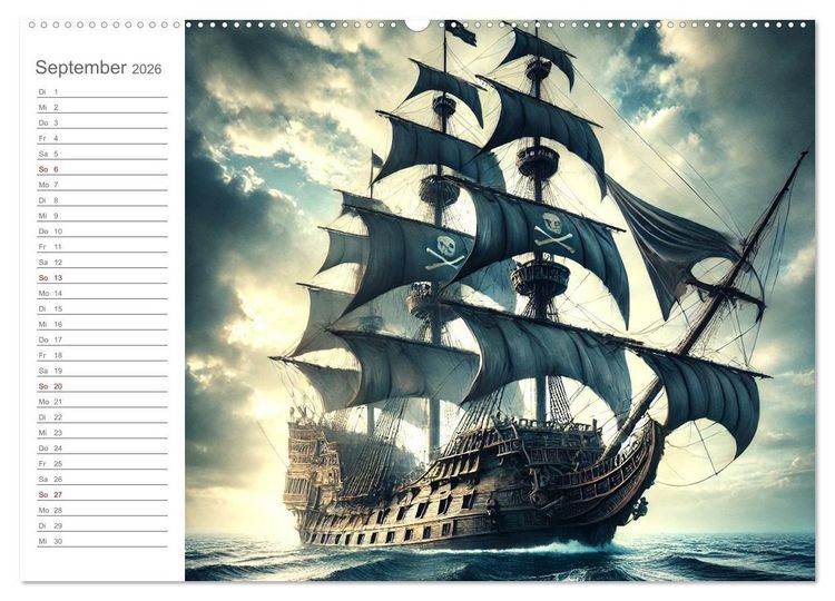 Produktbild: KI Piraten - Abenteuer der Seer&auml;uber auf hoher See (hochwertiger Premium Wandkalender 2026 DIN A2 quer), Kunstdruck in Hochglanz