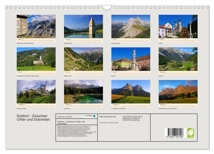 Produktbild: S&uuml;dtirol - Zwischen Ortler und Dolomiten (Wandkalender 2026 DIN A3 quer), CALVENDO Monatskalender