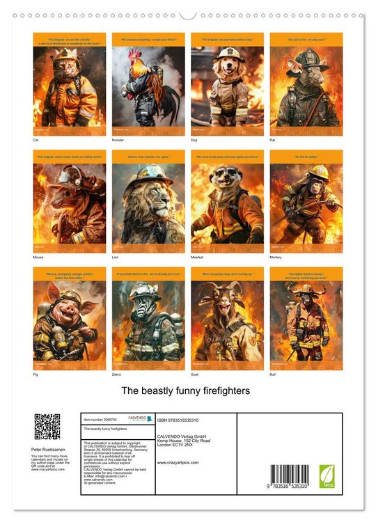 Produktbild: The beastly funny firefighters (High Quality Premium Wall Calendar 2026 DIN A2 portrait),CALVENDO 12 Month Wall Calendar