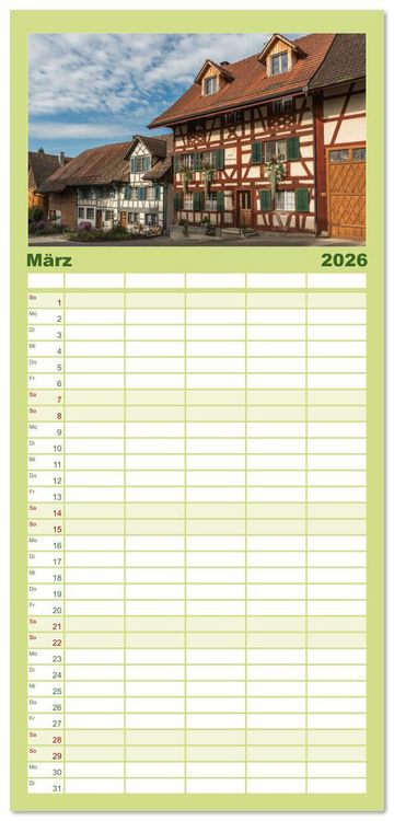 Produktbild: Familienplaner 2026 - Kanton Thurgau mit 5 Spalten (Wandkalender, 21 x 45 cm) CALVENDO