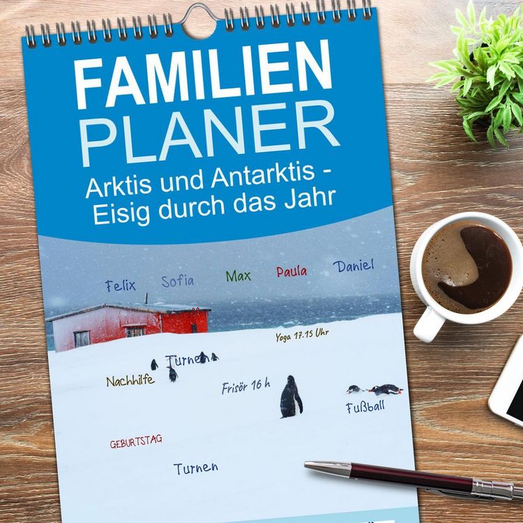Produktbild: Familienplaner 2026 - Arktis und Antarktis - Eisig durch das Jahr mit 5 Spalten (Wandkalender, 21 x 45 cm) CALVENDO