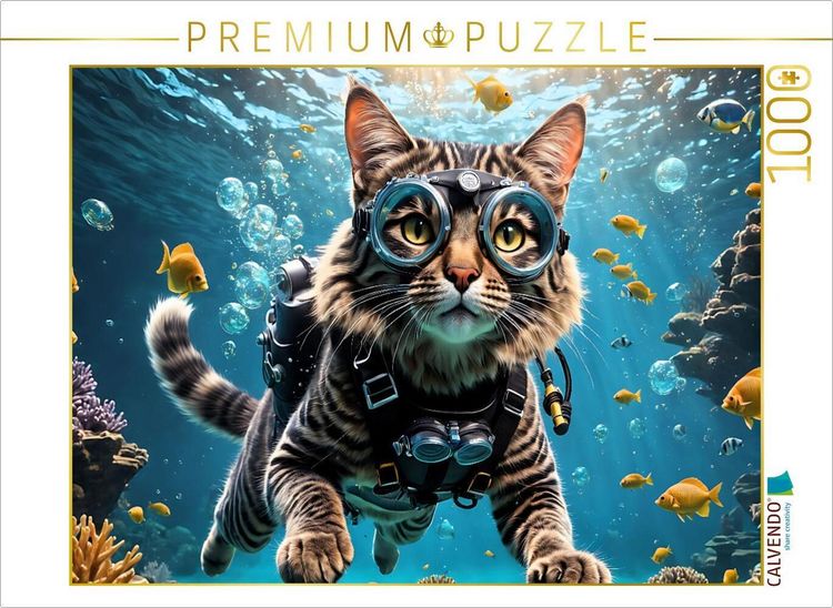 Produktbild: CALVENDO Puzzle Erfahrene Tauchkatze in tropischer Unterwasserwelt | 1000 Teile Lege-Gr&ouml;&szlig;e 64x48cm Foto-Puzzle f&uuml;r gl&uuml;ckliche Stunden