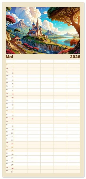 Produktbild: Familienplaner 2026 - Reise in einer M&auml;rchenwelt mit 5 Spalten (Wandkalender, 21 x 45 cm) CALVENDO