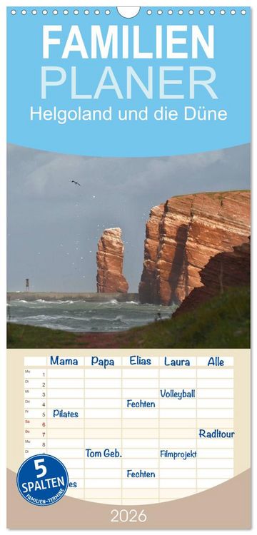 Produktbild: Familienplaner 2026 - Helgoland und die D&uuml;ne mit 5 Spalten (Wandkalender, 21 x 45 cm) CALVENDO