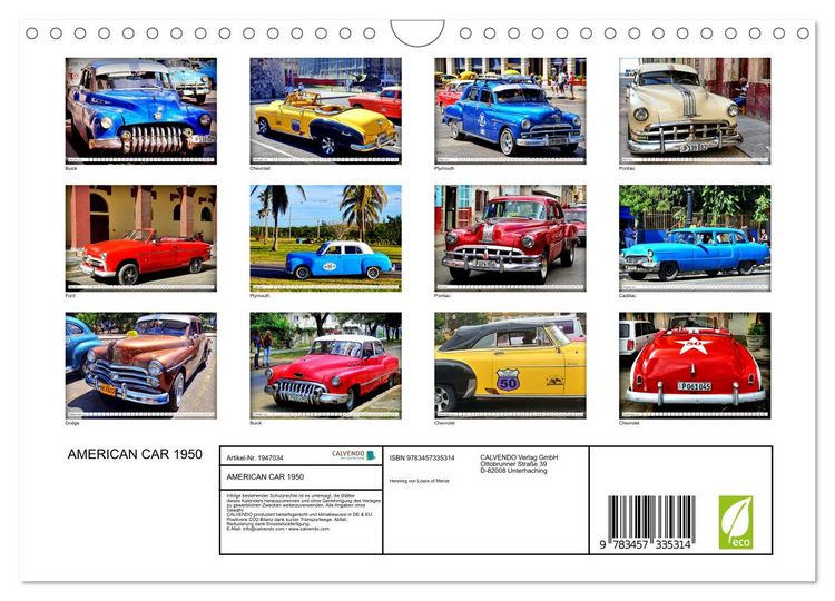 Produktbild: AMERICAN CAR 1950 (Wandkalender 2026 DIN A4 quer), CALVENDO Monatskalender
