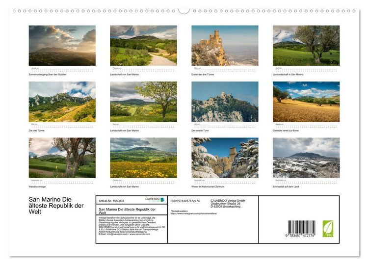 Produktbild: San Marino Die &auml;lteste Republik der Welt (hochwertiger Premium Wandkalender 2026 DIN A2 quer), Kunstdruck in Hochglanz