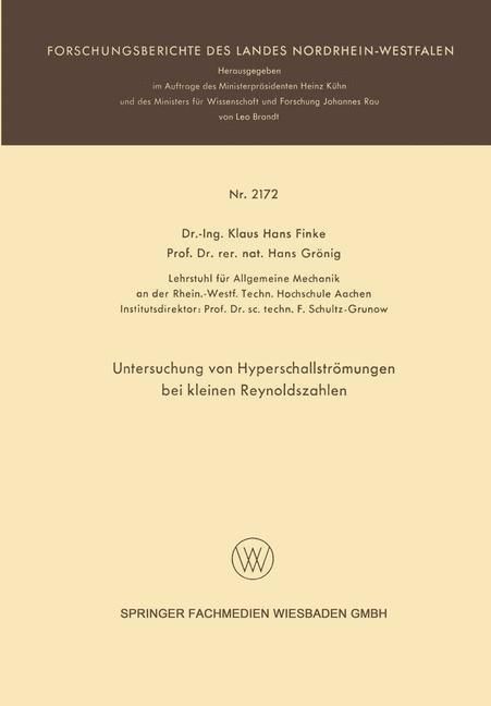 Produktbild: Untersuchung von Hyperschallstr&ouml;mungen bei kleinen Reynoldszahlen