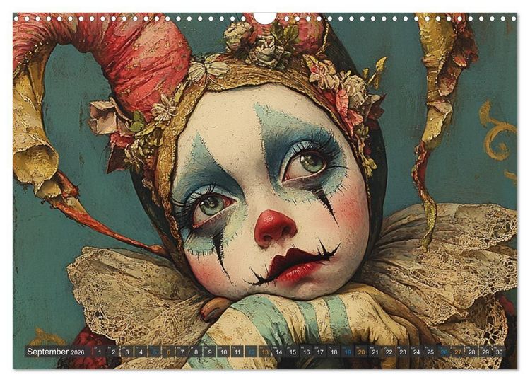Produktbild: Clowniversum - Wo die Masken Geschichten erz&auml;hlen (Wandkalender 2026 DIN A3 quer), CALVENDO Monatskalender