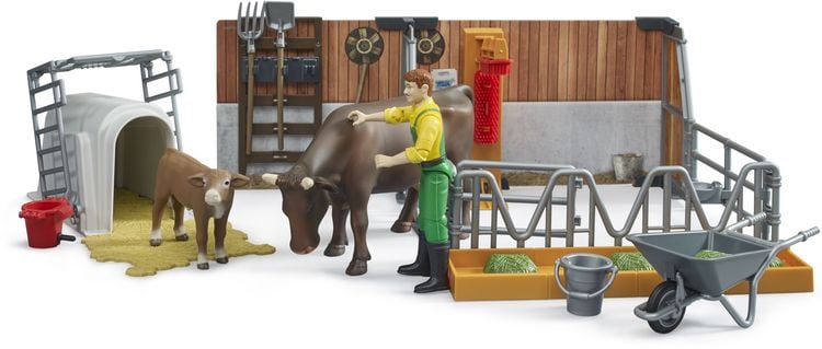 Produktbild: bruder Kuh- und K&auml;lberstall mit Landwirt Fertigmodell Landwirtschafts Modell