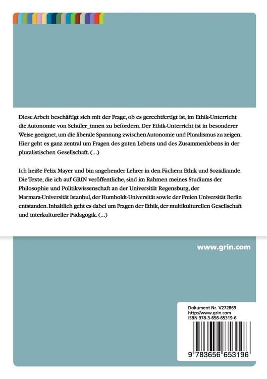 Produktbild: Der Beitrag des Ethikunterrichts zu einer autonomen Lebensf&uuml;hrung