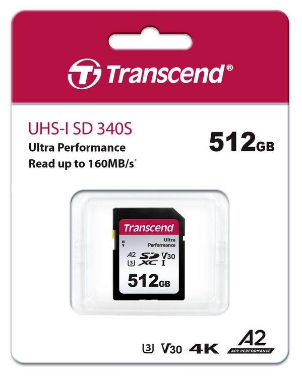 Produktbild: Transcend TS64GSDC340S SDXC-Karte 512 GB A1 Application Performance Class, A2 Application Performance Class, v30 Video Speed Class, UHS-Class 3 sto&szlig;