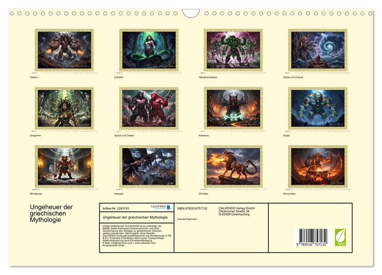 Produktbild: Ungeheuer der griechischen Mythologie (Wandkalender 2027 DIN A3 quer), CALVENDO Monatskalender