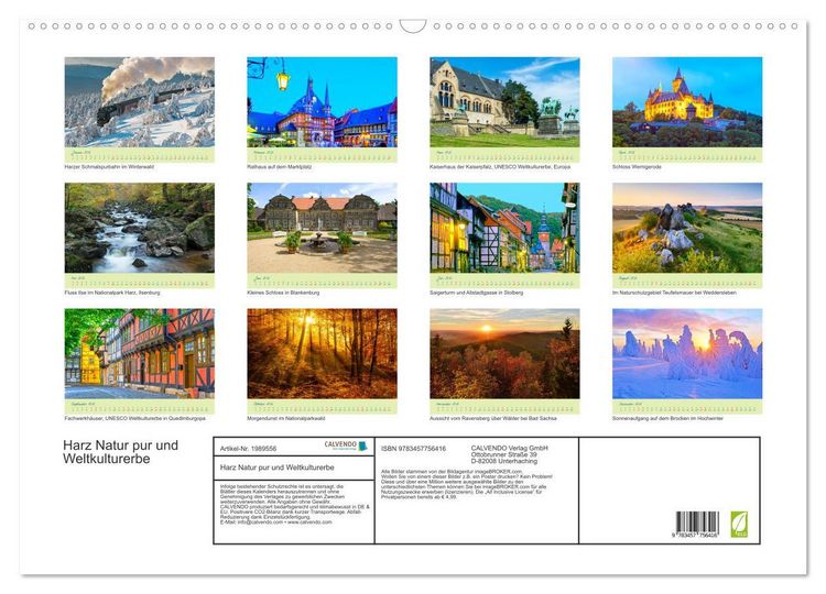 Produktbild: Harz Natur pur und Weltkulturerbe (Wandkalender 2026 DIN A2 quer), CALVENDO Monatskalender