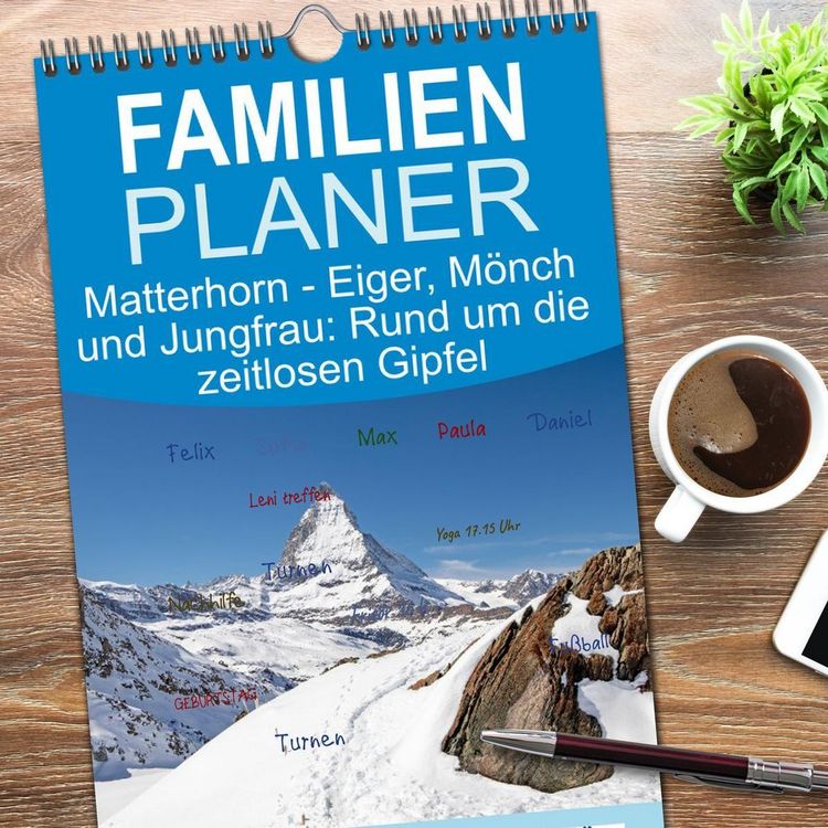 Produktbild: Familienplaner 2026 - Matterhorn - Eiger, M&ouml;nch und Jungfrau: Rund um die zeitlosen Gipfel mit 5 Spalten (Wandkalender, 21 x 45 cm) CALVENDO