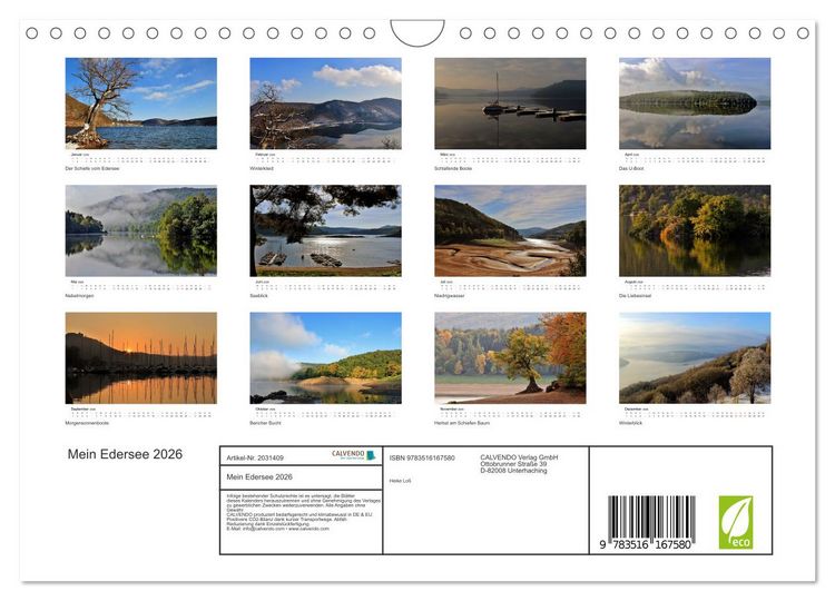 Produktbild: Mein Edersee 2026 (Wandkalender 2026 DIN A4 quer), CALVENDO Monatskalender