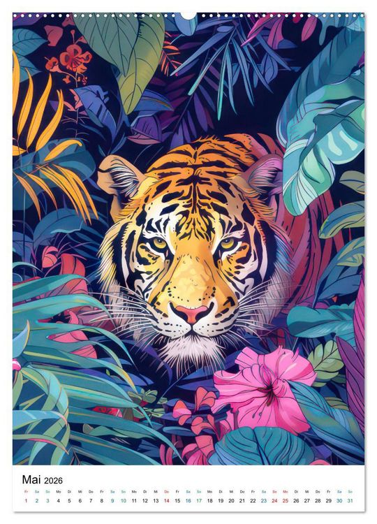 Produktbild: Dschungeltiere im Pop-Art Stil (hochwertiger Premium Wandkalender 2026 DIN A2 hoch), Kunstdruck in Hochglanz