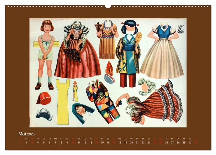 Produktbild: Alte europ&auml;ische Ankleidepuppen aus Papier (hochwertiger Premium Wandkalender 2026 DIN A2 quer), Kunstdruck in Hochglanz