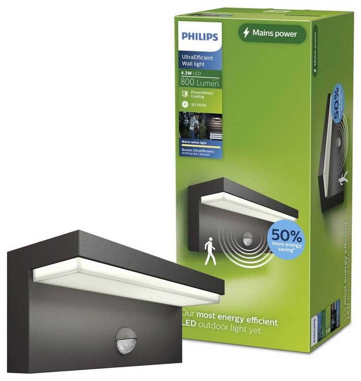 Produktbild: Philips LED Bustan 8720169257399 LED-Au&szlig;enwandleuchte mit Bewegungsmelder LED 3.8 W Anthrazit