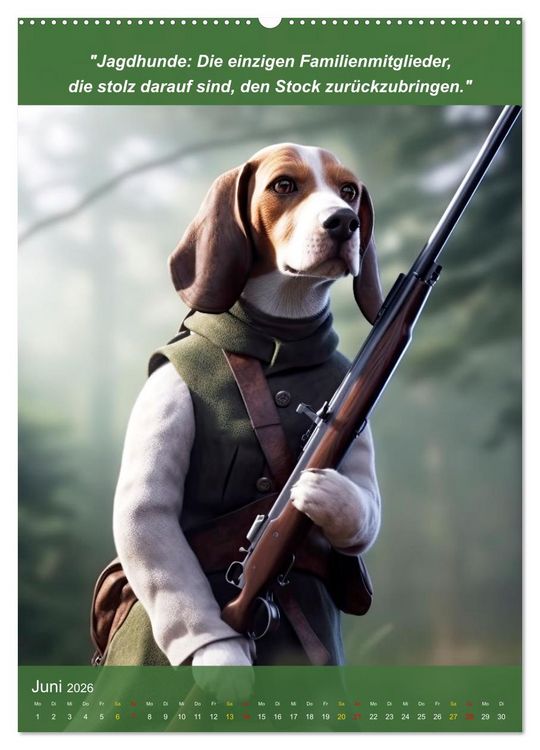 Produktbild: Lustige Jagdhunde mit J&auml;gerlatein (hochwertiger Premium Wandkalender 2026 DIN A2 hoch), Kunstdruck in Hochglanz