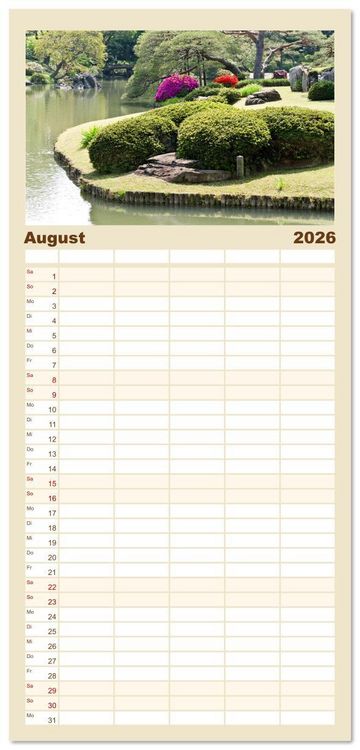 Produktbild: Familienplaner 2026 - G&auml;rten in Japan mit 5 Spalten (Wandkalender, 21 x 45 cm) CALVENDO
