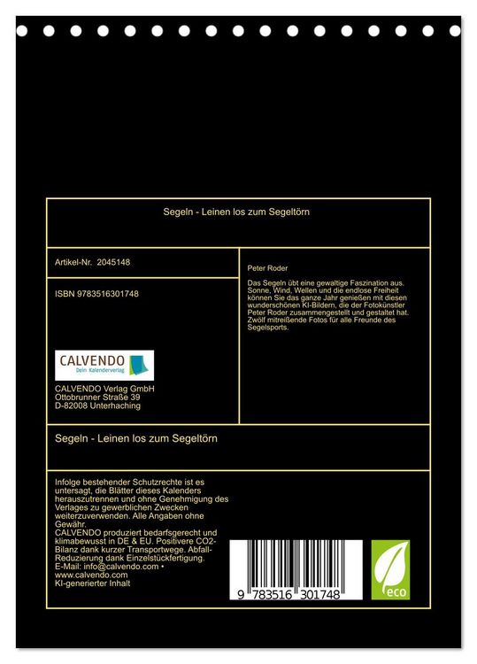 Produktbild: Segeln - Leinen los zum Segelt&ouml;rn (Tischkalender 2026 DIN A5 hoch), CALVENDO Monatskalender