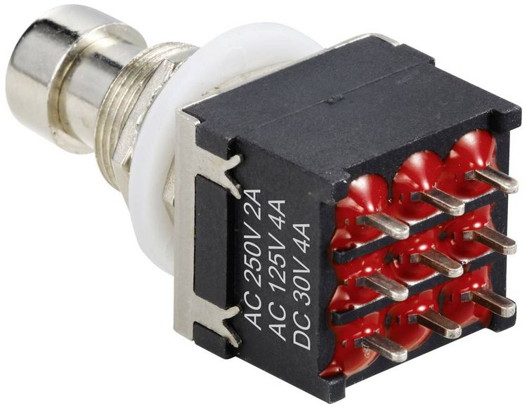 Produktbild: TRU COMPONENTS TC-12193712 Druckschalter 3P2T mit geradem Stift Schaltstrom (max.): 4 A 1 St.