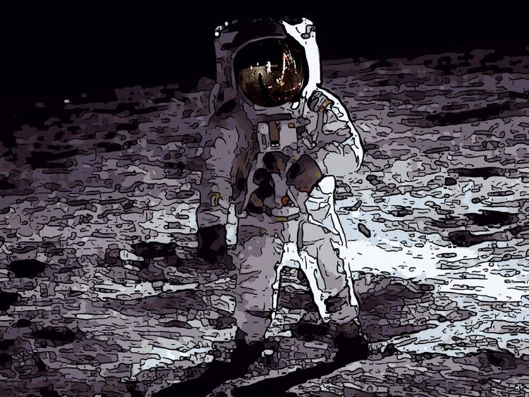 Produktbild: CALVENDO Puzzle Mondlandung im Comic-Stil | 1000 Teile Lege-Gr&ouml;&szlig;e 64x48cm Foto-Puzzle f&uuml;r gl&uuml;ckliche Stunden