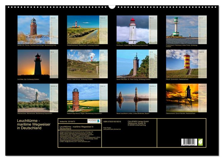 Produktbild: Leuchtt&uuml;rme - maritime Wegweiser in Deutschland (Wandkalender 2026 DIN A2 quer), CALVENDO Monatskalender