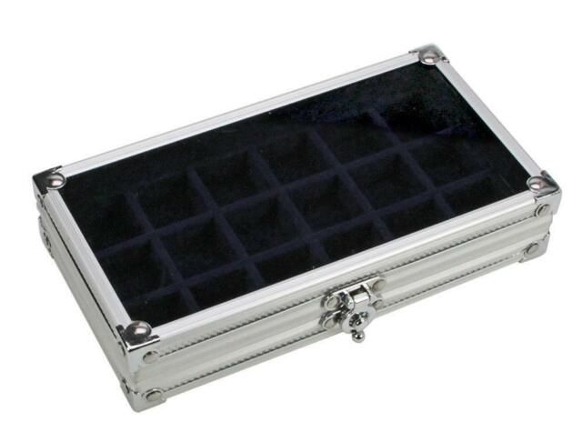 Produktbild: Sammelvitrine Aluminium. Format ca. 195 x 110 x 40 mm, mit 18 F&auml;chern