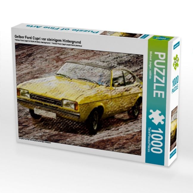 Produktbild: CALVENDO Puzzle Gelber Ford Capri vor steinigem Hintergrund | 1000 Teile Lege-Gr&ouml;&szlig;e 64x48cm Foto-Puzzle f&uuml;r gl&uuml;ckliche Stunden