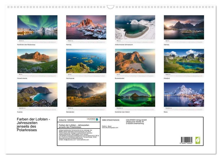 Produktbild: Farben der Lofoten - Jahreszeiten jenseits des Polarkreises (Wandkalender 2026 DIN A2 quer), CALVENDO Monatskalender