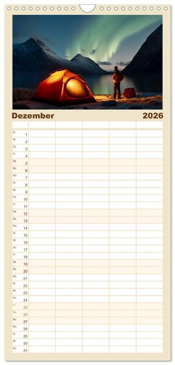 Produktbild: Familienplaner 2026 - Zelten - frei sein mit 5 Spalten (Wandkalender, 21 x 45 cm) CALVENDO