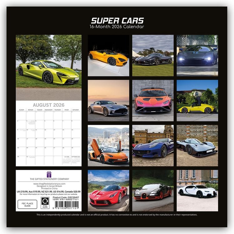 Produktbild: Super Cars – Traumautos 2026 – 16-Monatskalender