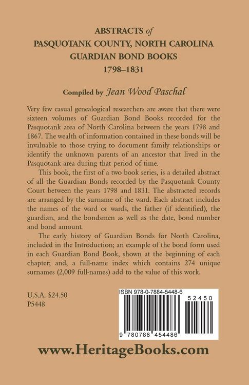 Produktbild: Abstracts of Pasquotank County, North Carolina, Guardian Bond Books, 1798-1831