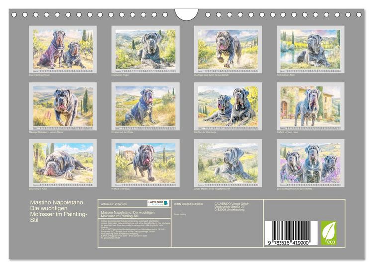 Produktbild: Mastino Napoletano. Die wuchtigen Molosser im Painting-Stil (Wandkalender 2026 DIN A4 quer), CALVENDO Monatskalender