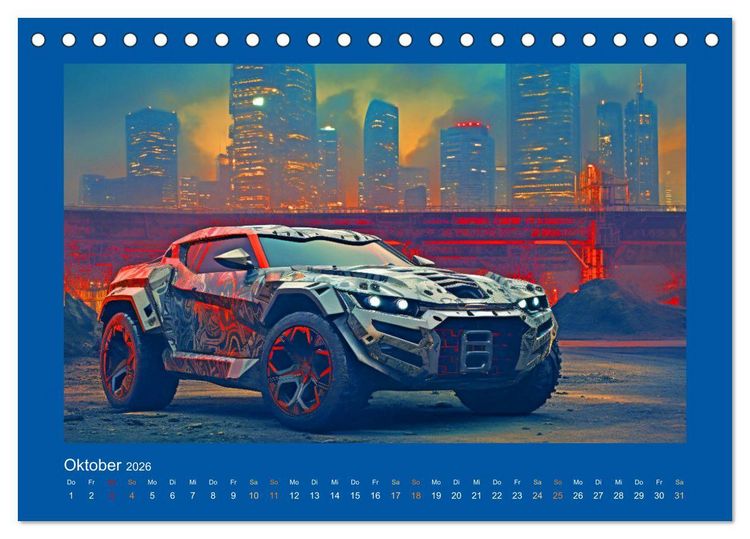 Produktbild: Zukunftsvisionen auf R&auml;dern - Dystopische Fahrzeuge (Tischkalender 2026 DIN A5 quer), CALVENDO Monatskalender