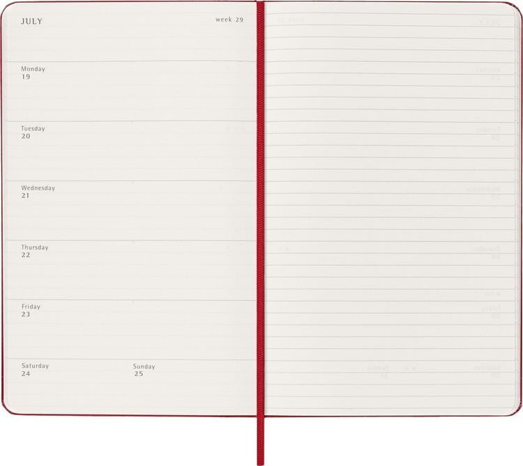 Produktbild: Moleskine 18 Monate Wochen Notizkalender 2026/2027, L/A5, 1 Wo = 1 Seite, Rechts linierte Seite, Fester Einband, Scharlachrot