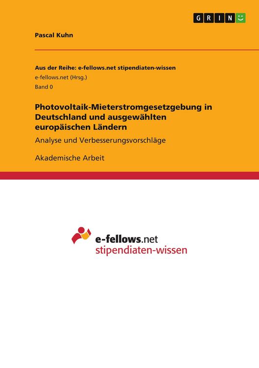 Produktbild: Photovoltaik-Mieterstromgesetzgebung in Deutschland und ausgew&auml;hlten europ&auml;ischen L&auml;ndern