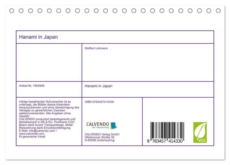 Produktbild: Hanami in Japan (Tischkalender 2026 DIN A5 quer), CALVENDO Monatskalender