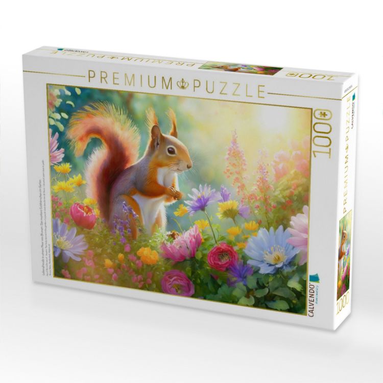 Produktbild: CALVENDO Puzzle Lebensfreude in einem Meer von Blumen: Das muntere Eichh&ouml;rnchen im Garten | 1000 Teile Lege-Gr&ouml;&szlig;e 64x48cm Foto-Puzzle f&uuml;r gl&uuml;ckliche S